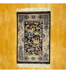 Şehname Motifli 90 X 150 CM İpek Halı Siyah