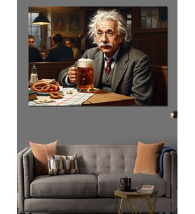 Bira İçen Albert Einstein Dekoratif Kanvas - Mdf Ahşap Tablo