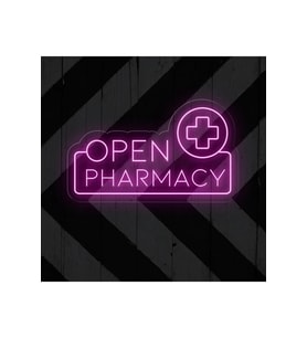 OPEN PHARMACY Yazılı ve Şekilli Neon Tabela