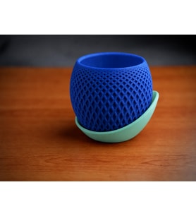 3D Baskı Küre Saksı - Kafes Dokulu İki Parçalı Dekoratif Saksı - Mavi-Mint