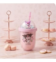 Kuromi & Friends 3D Figürlü Simli Pipetli Bardak (Pembe - Fuşya - Krem)
