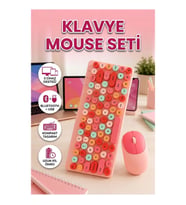 Retro Tasarımlı Bluetooth Klavye Mouse Seti 100 Tuş Kablosuz USB Alıcılı Çok Renkli