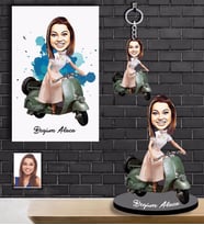 Kişiye Özel Vespa Motorcu Bayan Karikatürlü 3 lü Hediye Seti  Mod-1