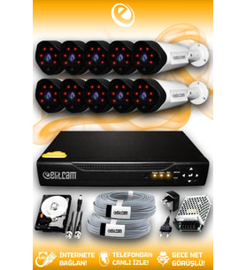 ELITCAM 10 Kameralı Uzay 10 Dış Kamera Set 100 GB HDD Full HD Gece Görüşlü Güvenlik Kamerası Sistemi