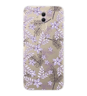 Huawei Mate 20 Lite  Kamera korumalı Kapak Floral Lila Tasarımlı  Şeffaf Kılıf