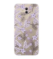 Huawei Mate 20 Lite  Kamera korumalı Kapak Floral Lila Tasarımlı  Şeffaf Kılıf