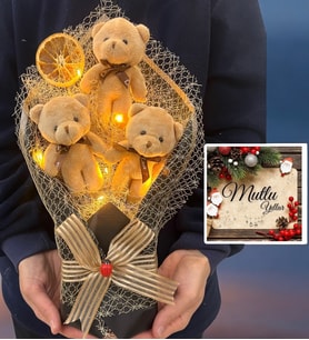 Yılbaşı Hediyesi Led Işıklı Büyük Boy Peluş Ayıcık Buketi Yeni Yıl Hediyesi