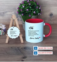 Ablaya Hediye Kupa Bardak Kırmızı ve Ahşap Anahtarlık Hediye (Model 1)