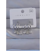 Pirinç Gümüş Renk Zirkon Taşlı Damla Model Çoklu Görünüm Yarım Halka Küpe - TJ-BKP9141