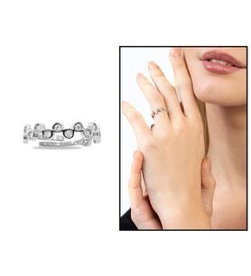 Zirkon Taşlı Taç Tasarım Silver Renk Free Size 925 Ayar Gümüş Kadın Yüzük