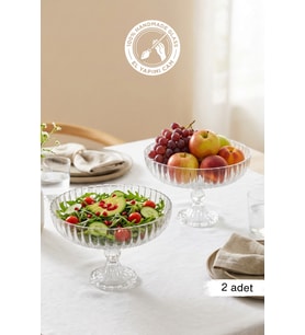 Selen Concept Linea Damla Model Ayaklı El Yapımı Cam Salata Ve Meyve Kasesi 2'li Set (Şeffaf)