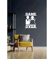 Game Over Evli Çift Ahşap Duvar Dekorasyonu Tablosu (Beyaz)