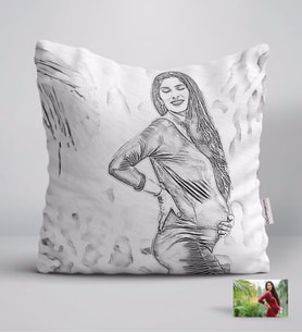 BK Gift Kişiye Özel Tam Boy Karakalem Hamile Kadın Karikatürlü Beyaz Yastık-1