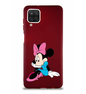 Samsung Galaxy A12 Soft Premier Kapak Minnie Mouse-E Tasarımlı Silikon Kılıf - Mürdüm (Şeffaf)