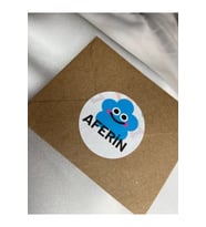 Mavi Gülen Yüz Aferin Sevimli Sticker Okul Kurs Schooll Mat Etiket 4 Cm (40 ADET)