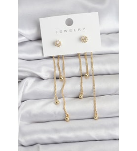 Topçuk Model Gold Renk Pirinç Sallantılı Kadın Küpe Seti 5886 - GLST6656-5911