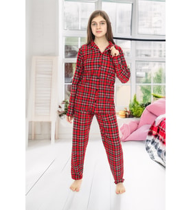 Kız Çocuk Ekose Pijama Takımı 12164 EFTELYA (Bordo)