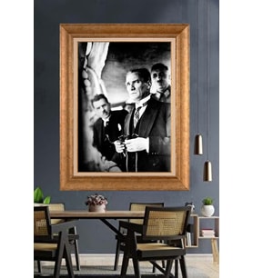 Altın Varaklı Çerçeveli Paspartulu Atatürk Tablo TR1481 (Gold)