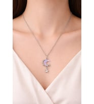 Mor Opal Ay Yıldız Figürlü Metal Kolye Unisex 60 cm Zincir