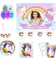 Unicorn Afiş Hediyeli Ekonomik Doğum Günü Süsleri Masa Seti Parti Seti Full Set 8 Kişilik Fotoğrafl-