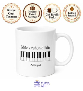 Piyaniste Hediye Siyah Beyaz Tuşlar Klasik Müzik Çay Kupası Bardak