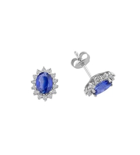0.31 Karat Pırlantalı Oval Safir Küpe PE111