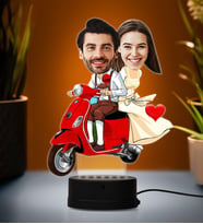 Doğum Günü Hediyesi,Sevgiliye Hediye, Kişiye Özel Fotoğraflı  Motorcu Çift 3 Karikatür 3D Led Lamba (Beyaz)