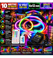 10M 12V 6x12mm 120 Ledli Dış Mekan Pixel Neon Led 8A Laptop Adaptör SP611 Çift Çıkışlı Pixel Kumanda