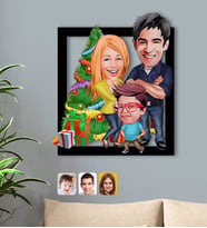 BK Gift Kişiye Özel Yeni Yıl Aile Karikatürlü 3D Ahşap Tablo-3