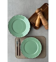 Yeşil El Yapımı Porselen 6 Kişilik Servis Tabağı Takımı 25 cm