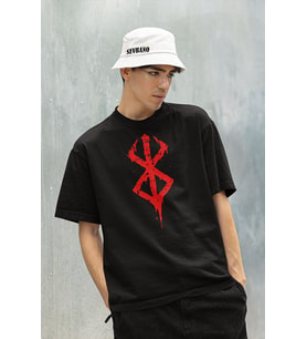 Berserk Logo Baskılı Unisex Tişört, Oversize Anime Dizi Baskılı Tişört