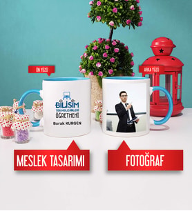 Bilişim Teknolojileri Öğretmeni Hediye Kupa Bardak Mavi Fotoğraflı