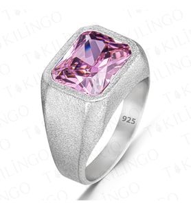925 Ayar Gümüş Pembe Zirkon Taşlı Sade Erkek Yüzük (Açık Pembe)