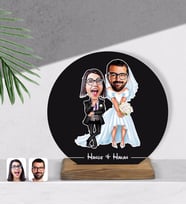 BK Gift Kişiye Özel Sevgililer Karikatürlü Yuvarlak Ahşap Biblo-16