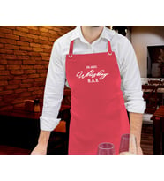 BK Gift Kişiye Özel İsimli Bar Tasarımlı Profesyonel Kırmızı Mutfak Önlüğü, Aşçı Önlüğü, Şef Önlüğü, Arkadaşa Hediye-3
