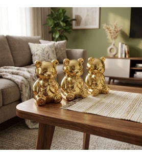 Fiyonk Detaylı Oturan Ayı Tasarımlı Biblo - Seramik - Büyük Boy - Parlak Altın