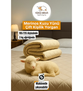 Çift Kişilik Merinos Kuzu Yünü Yorgan (%100 DOĞAL MERİNOS KUZU YÜNÜ) 195 X 215 Cm Ebat (Beyaz)