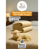 Çift Kişilik Merinos Kuzu Yünü Yorgan (%100 DOĞAL MERİNOS KUZU YÜNÜ) 195 X 215 Cm Ebat (Beyaz)