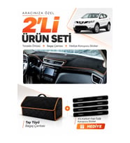 NİSSAN QASHQAI J11 (2013-2020) Uyumlu Torpido Örtüsü + Tay Tüyü Bagaj Çantası + Sticker Seti - Siyah Kahverengi