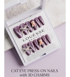 Louésse Velvet Glow Takma Tırnak Seti 12’li Cat Eye Parlak ve 3D Taş Detaylı Tasarım
