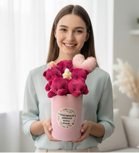 Öğretmenler günü  Kutulu Sevimli Pembe Peluş Ayıcıklar Sınıf öğretmenine hediye