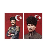 Enver Paşa Mustafa Kemal Atatürk 2'li Kanvas Tablo Seti 40x55cm İttihat Terakki Paşaları (Karışık)