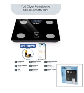 BASKÜL SİYAH YAĞ ÖLÇER AKILLI BLUETOOTH CAM BASKÜL