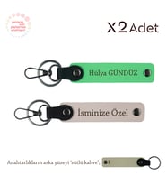 Babaya 14 Şubat Hediyesi, İsim Yazılı 2’li Anahtarlık Hediye Seti, Pudra-Fıstık Yeşil-Sütlü Kahve