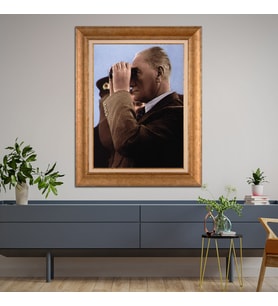 Altın Varaklı Çerçeveli Paspartulu Atatürk Tablo TR0774 (Gold)