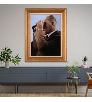 Altın Varaklı Çerçeveli Paspartulu Atatürk Tablo TR0774 (Gold)