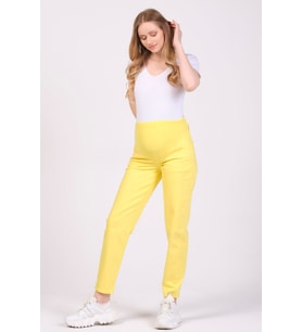 Busa Hamile Mom Fit Kot Pantolon Sarı