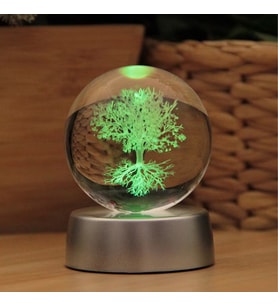 Renk Değiştiren Işıklı Tree Of Life Temalı Cam Küre 8cm