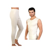 UYGUR %75 Yün Beyaz Erkek Sıfır Kol Atlet ve Alt İçlik Takım