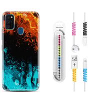 Samsung M21 M22 M23 M30 M31S M32 Kılıf Kablo Koruma Spiral Silikon Orange Blue Color 1665